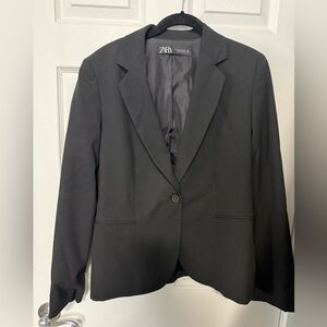 Zara Black Single-Button Notch Lapel Blazer